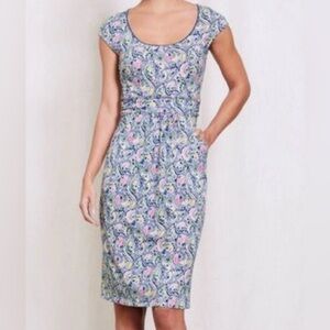 Boden Blue and Pink Paisley Midi Dress Margot Style Pockets Size 8